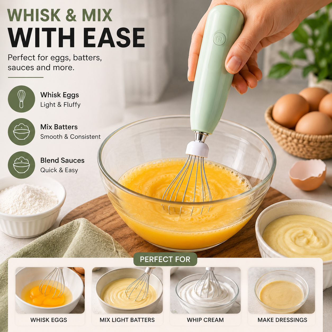 Electric Coffee & Milk Frother – USB Rechargeable Handheld