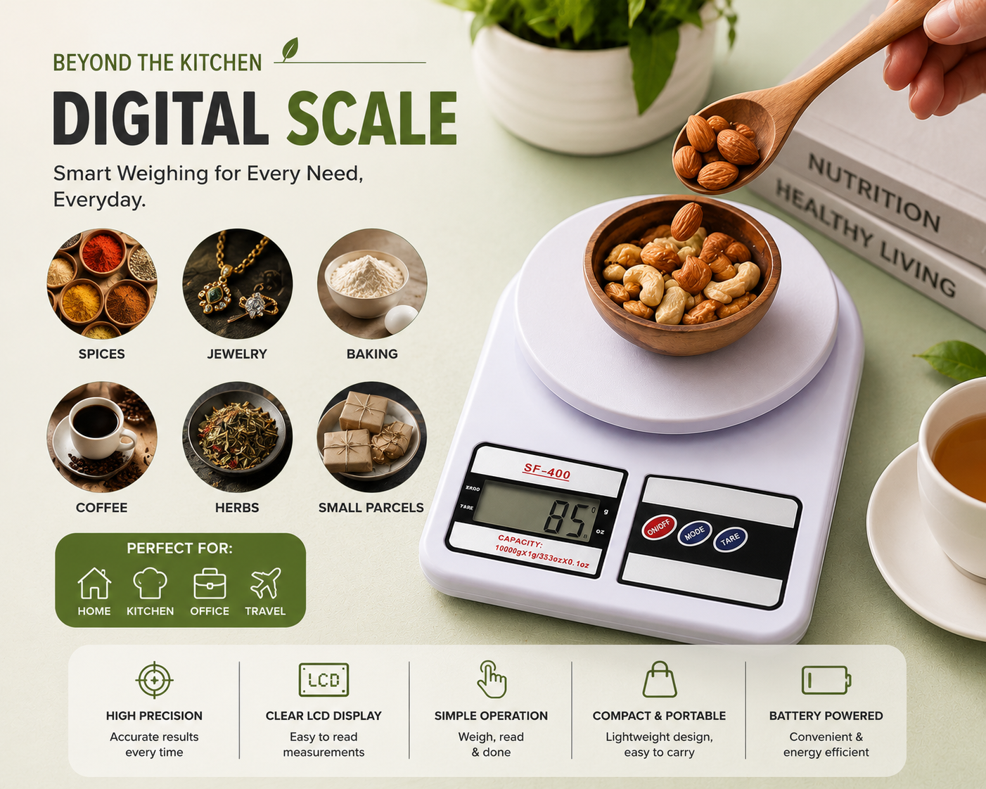 Digital Kitchen Scale | High Precision Electronic Food & Cooking Weighing Scale