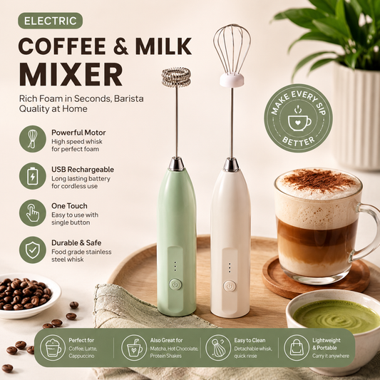 Electric Coffee & Milk Frother – USB Rechargeable Handheld
