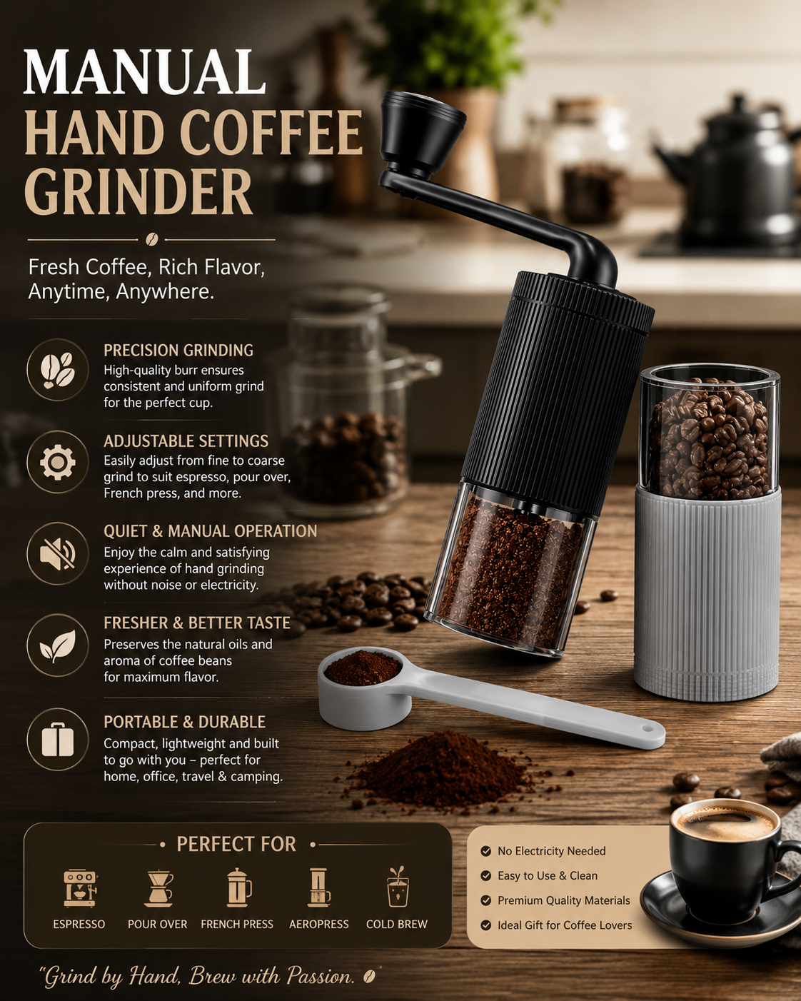 Manual Hand Coffee Grinder – Perfect for Home, Office & Travel