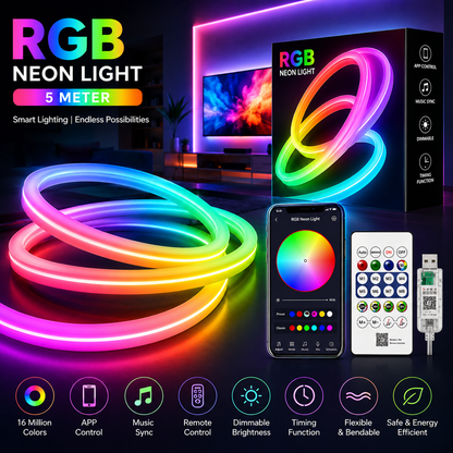 RGB LED Neon Rope Light with Remote & App – 5M