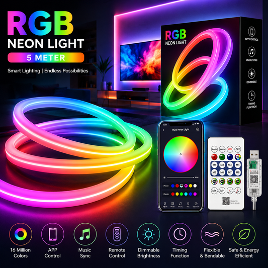 RGB LED Neon Rope Light with Remote & App – 5M