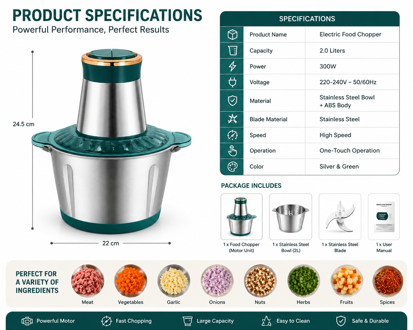 Food Chopper | Multi-Function Stainless Steel Food Blender & Vegetable Cutter (Chop, Blend & Prep in Seconds)