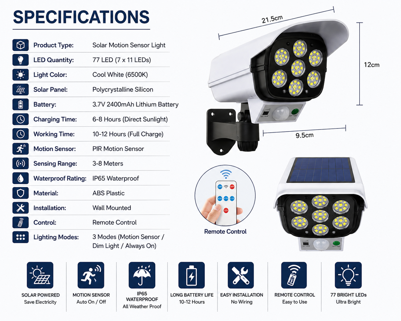 Solar Sensor Light – Waterproof Outdoor LED Wall Light with Remote Control