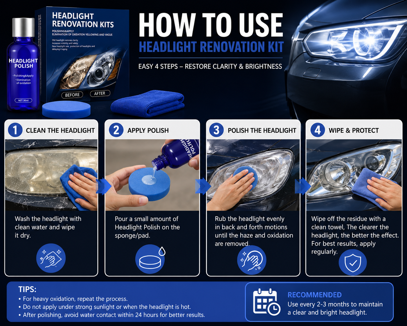 Car Headlight Restoration Polish– Remove Yellowing & Restore Clarity