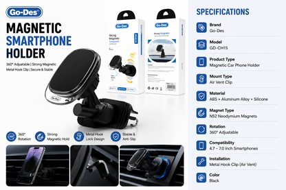 Magnetic Smartphone Holder – 360° Air Vent Car Phone Mount