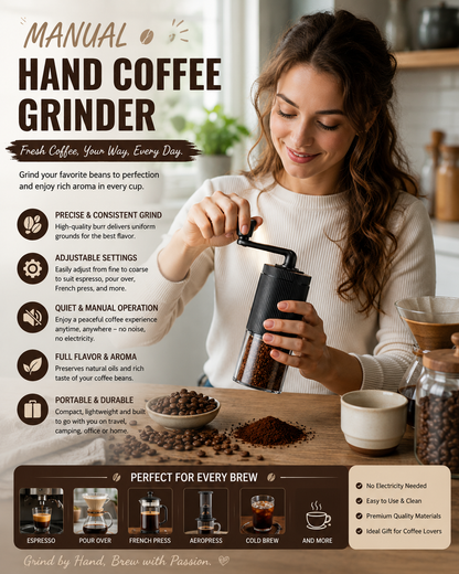 Manual Hand Coffee Grinder – Perfect for Home, Office & Travel