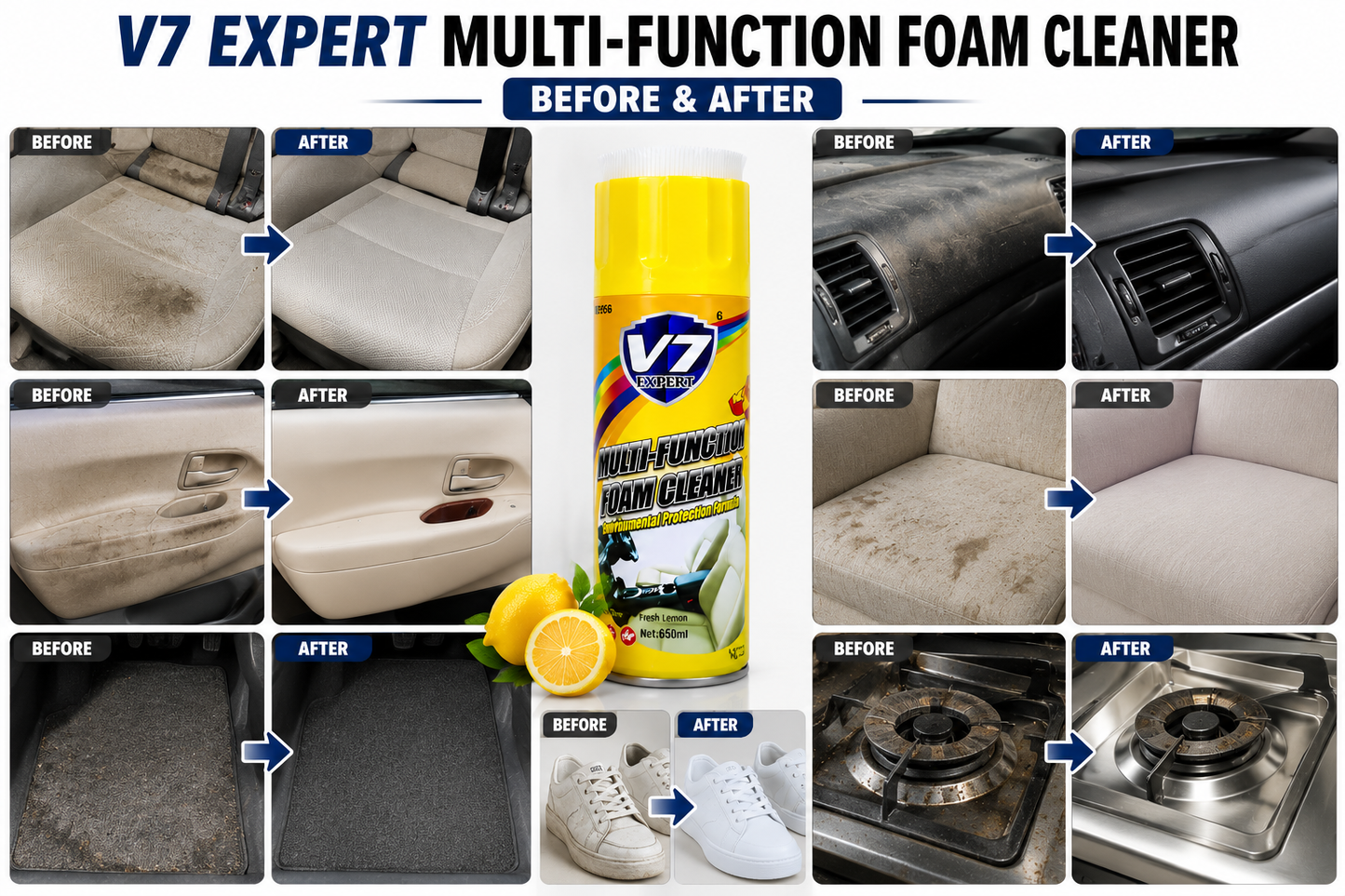 Multi Function Foam Cleaner – All-Purpose Car & Home Upholstery Cleaning Spray | Fabric, Leather & Interior Stain Remover