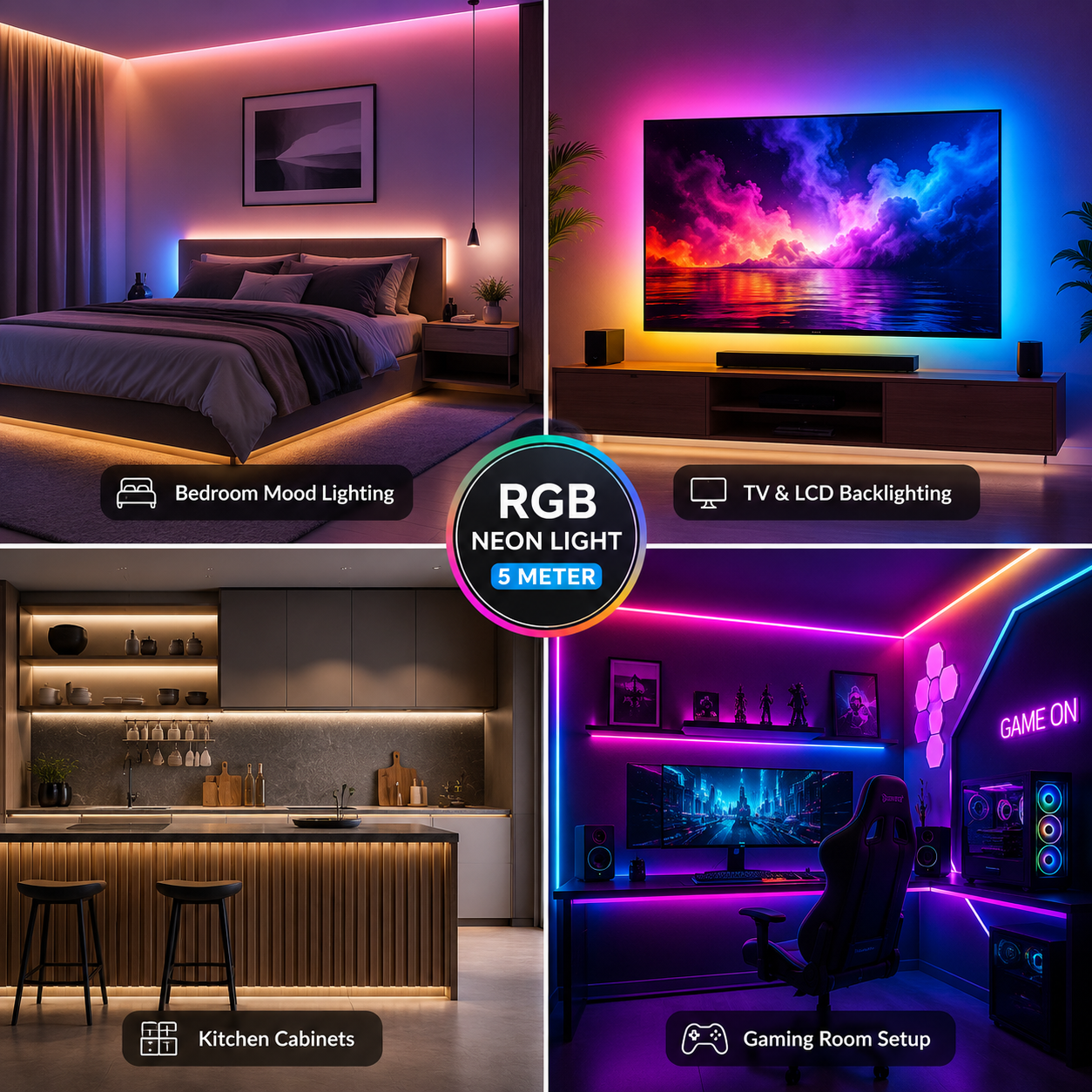RGB LED Neon Rope Light with Remote & App – 5M