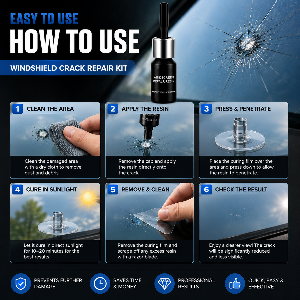Windshield Crack Repair Kit – Quick Glass Repair Resin
