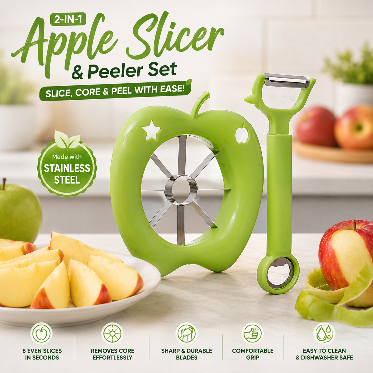 Apple cutter & Peeler – 2-in-1 Apple Slicer & Vegetable Peeler Set